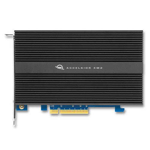OWC Accelsior 4M2 High-PerFormance PCIe Adapter Card with M.2 NVMe SSD installed OWC Accelsior 4M2 High-PerFormance PCIe Adapter Card with M.2 NVMe SSD installed